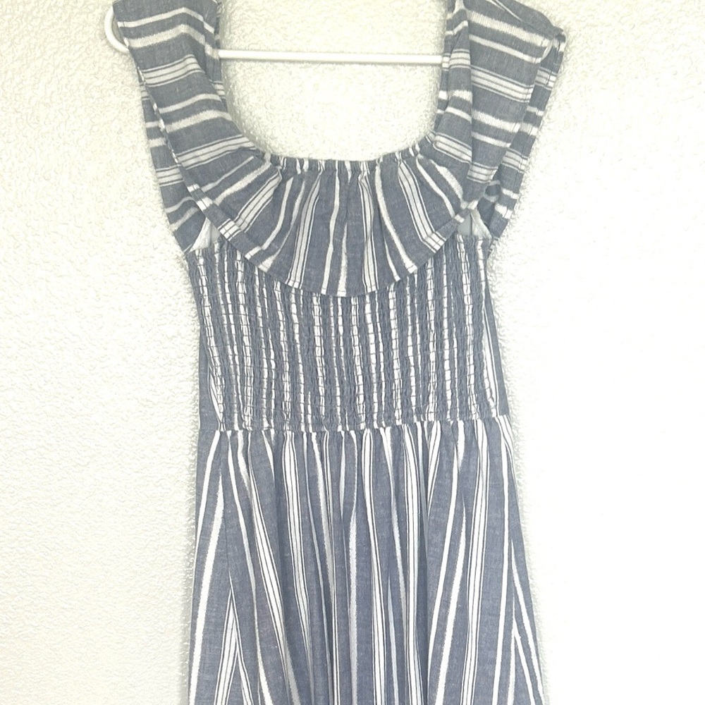Hollister Navy and White Striped Ruffle Front Sundress